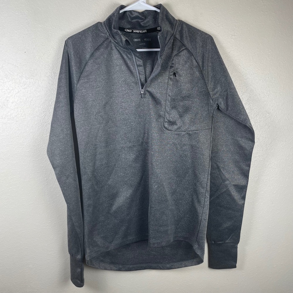 ASOS‎ 4505 Strength Mens Medium Quarter Zip Training Top Grey Thumbholes NWT